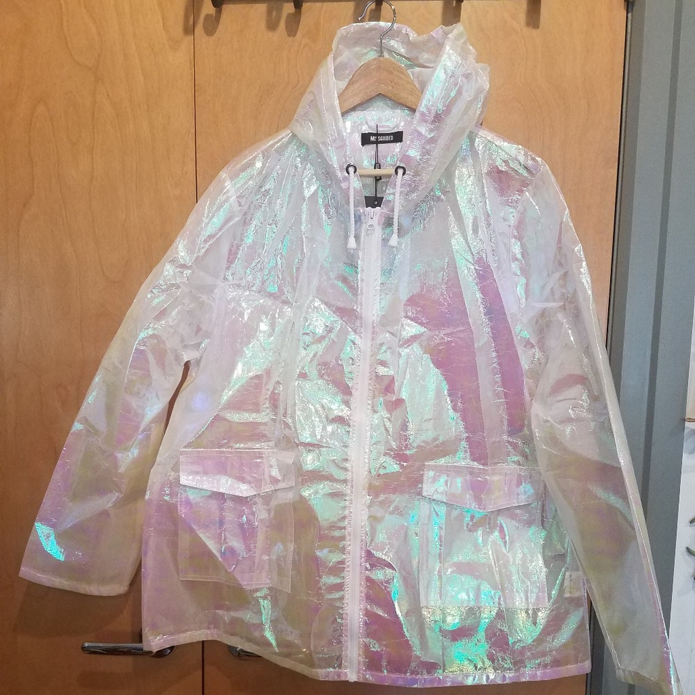 Missguided Plus Holographic Rain Jacket Sz 18